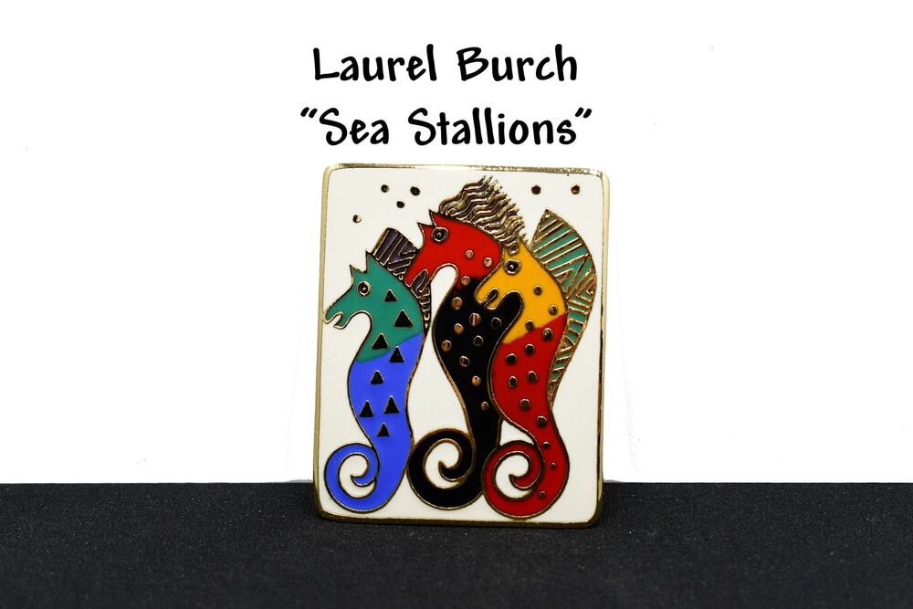 Laurel Burch "Sea Stallions" Brooch, Gold Plated, 1980s Vintage Jewelry